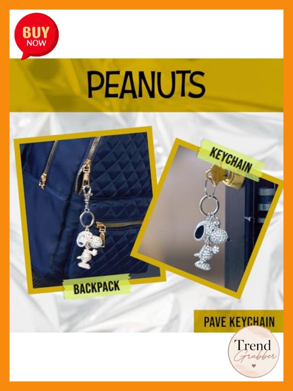 Snoopy Keychain Bag Charm Pave Crystal Rhodium Plated - Picture 2 of 6